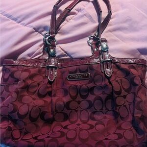 Coach Red Signature Shoulder Bag with Leather Handles